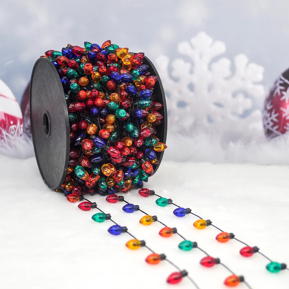 

40 Yards Merry Christmas Decoration Tree Colorful Lights Bead Chain Ribbon Xmas Tree Pendant Noel Deco Home Accessories Navidad