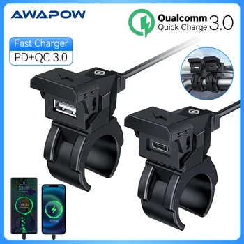Moto USB Tipo-C Caricatore Auto PD QC3.0 Manubrio Ricarica Rapida 12/24V Impermeabile Manubrio Staffa di Montaggio Carica Del Telefono