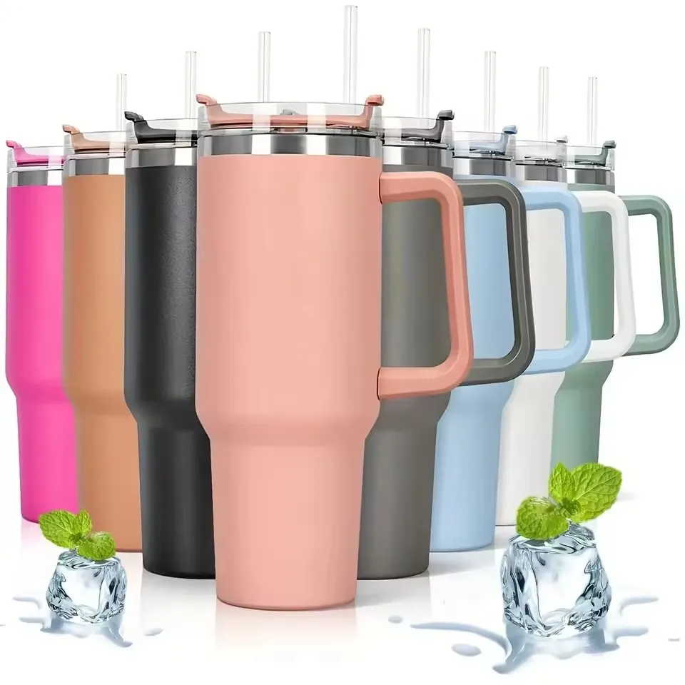 Outdoor Stainless Steel Insulated Hot Travel Mugs Water Bottle Thermal Vacuum Coffee Car Cup Cold Flask with Handle Straw 1
