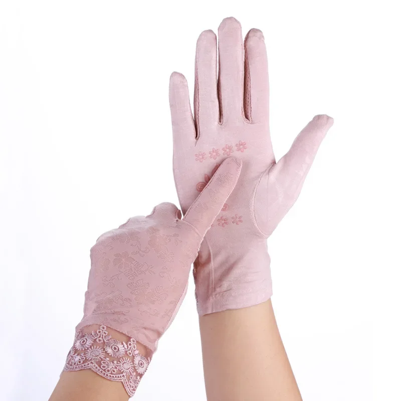 

Women Sunscreen Lace Gloves Summer Lady Stretch Thin Breathable Pink Glove Touch Screen Anti Uv Slip Resistant Driving Gloves