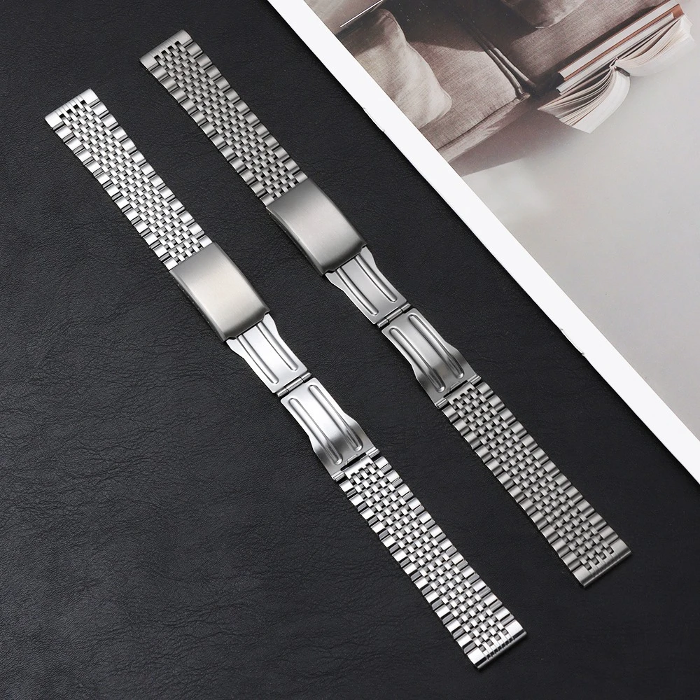 Stainless Steel Men's Replacement Watch Band - Curved/Flat End, Polished/Matte Finish