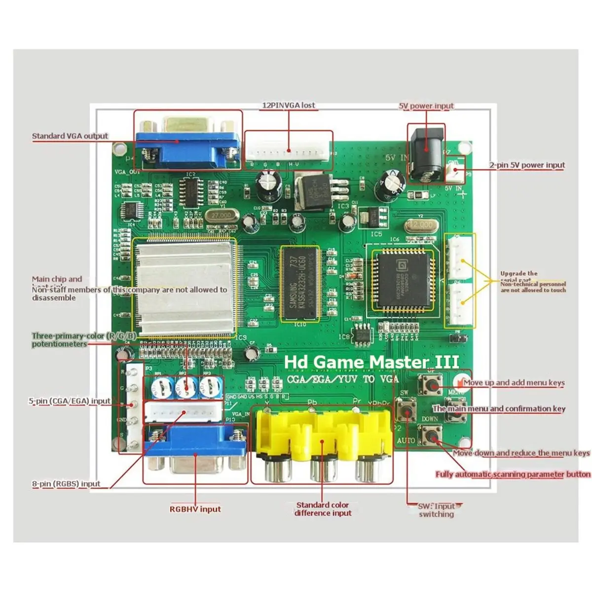 A10R 휴대용 5V 액티브 로우 1 채널 릴레이 모듈 보드 CGA/EGA/YUV/RGB - VGA 아케이드 게임 비디오 컨버터 (15/24/31K 지원)
