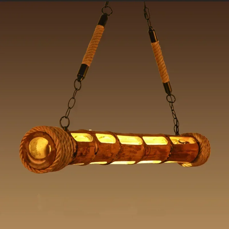 Loft Bamboo Led Chandelier Cafe Lamp Retro Industrial Led Warm White Led Tube Light Pendant Lamp Strip Light