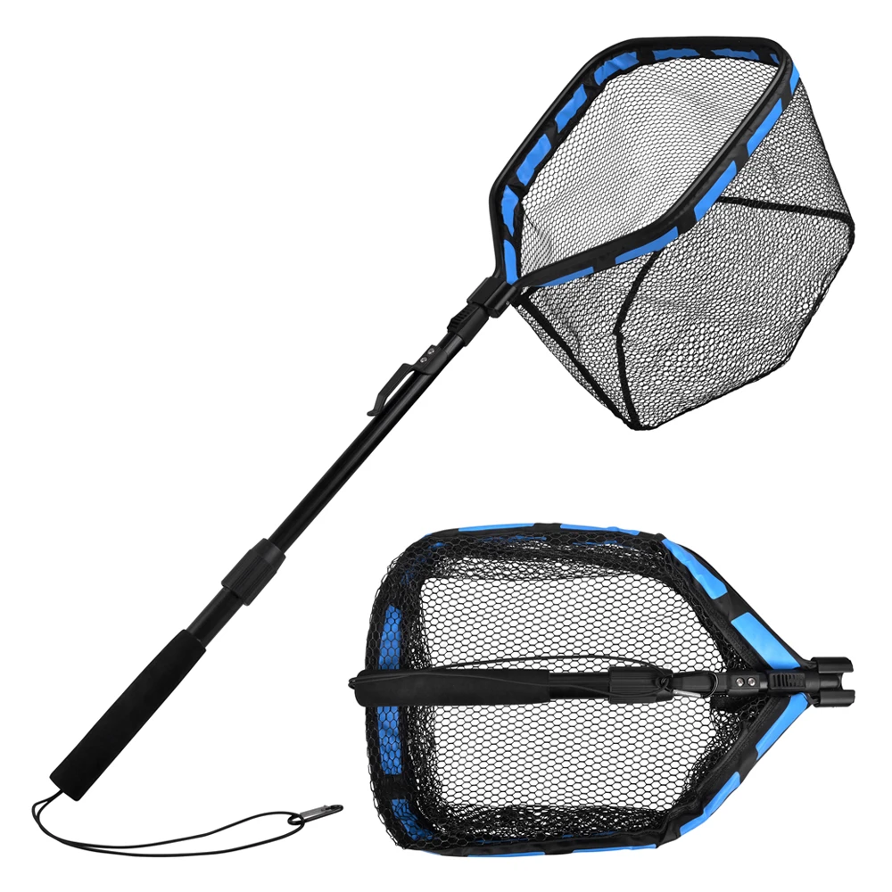 Folding Fishing Net Rubber Coated Fishing Landing Net Foldable Telescopic  Fishing Net for Freshwater or Saltwater