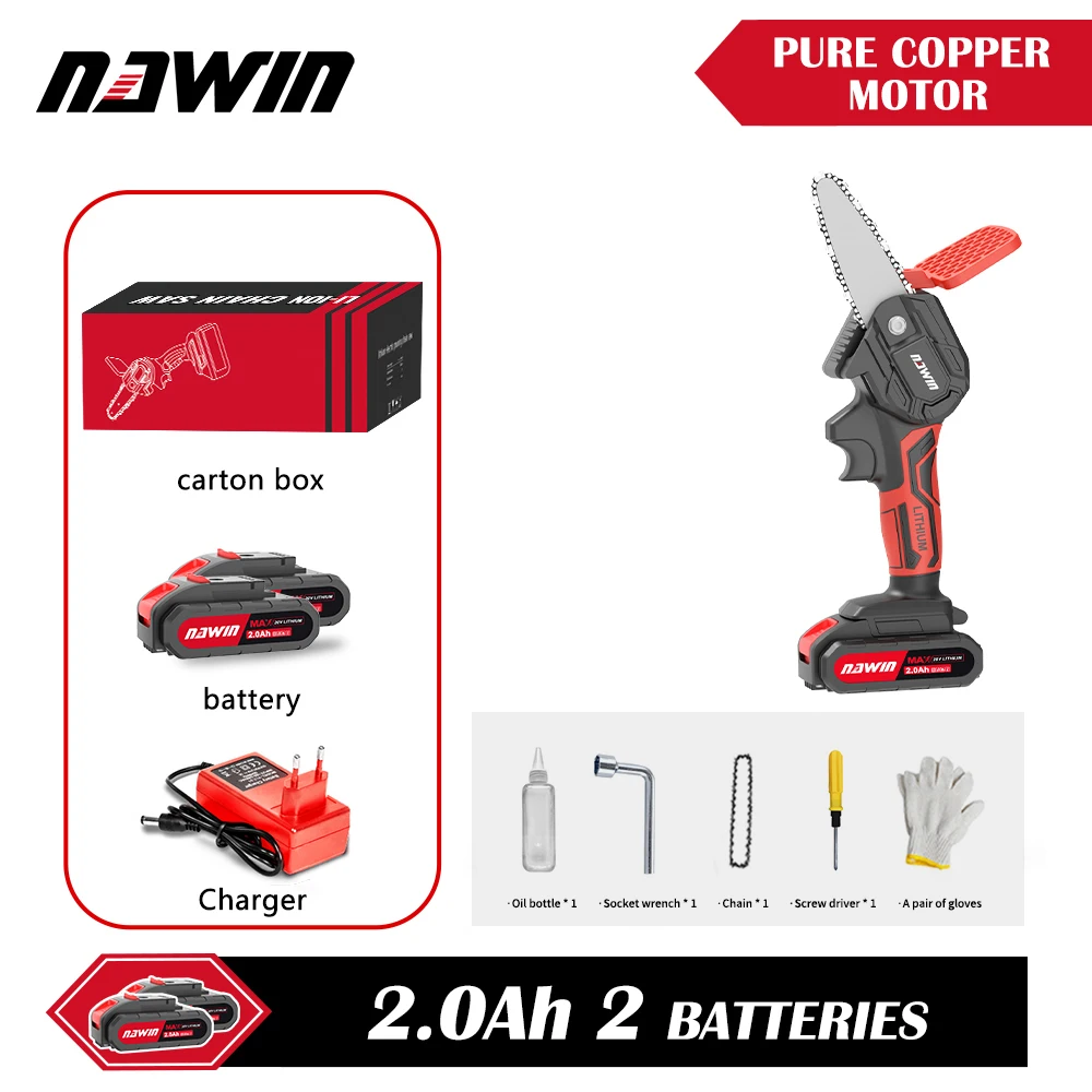 NAWIN портативная цепная пила Беспроводная маленькая электрическая деревообрабатывающая пила мини электрическая садовая стартерная пила