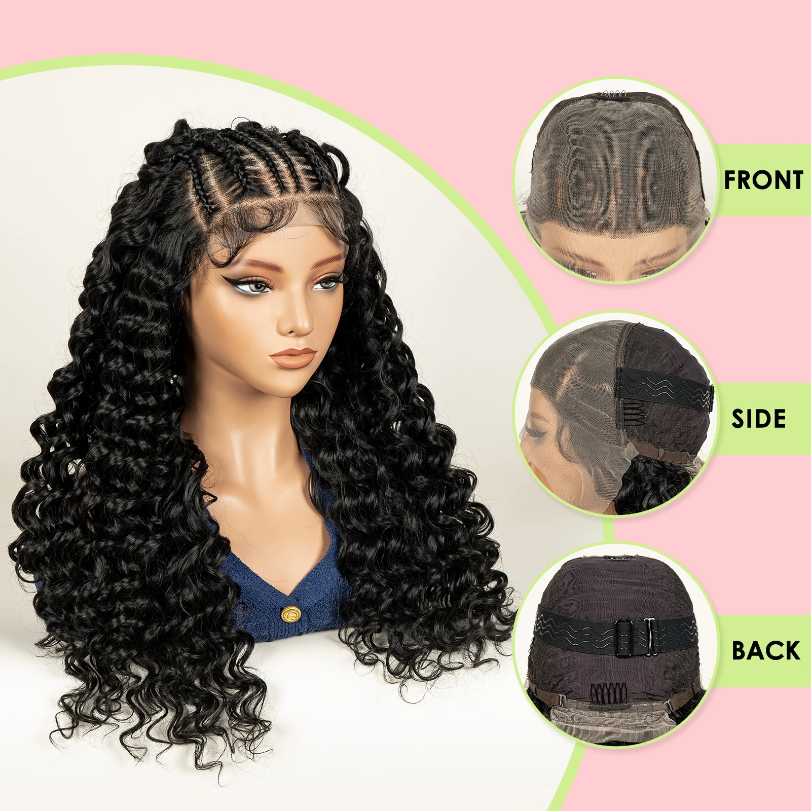 Parrucca sintetica per capelli ricci intrecciati a metà cornrow Parrucca trasparente per capelli frontali in pizzo 13x6 con capelli da bambino per donne nere - immagine 5