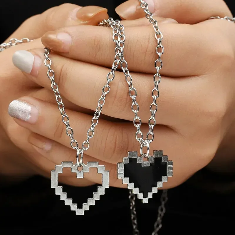 PCS/Set New Pixel Love Couple Necklace Hip Hop Punk Heart Shape