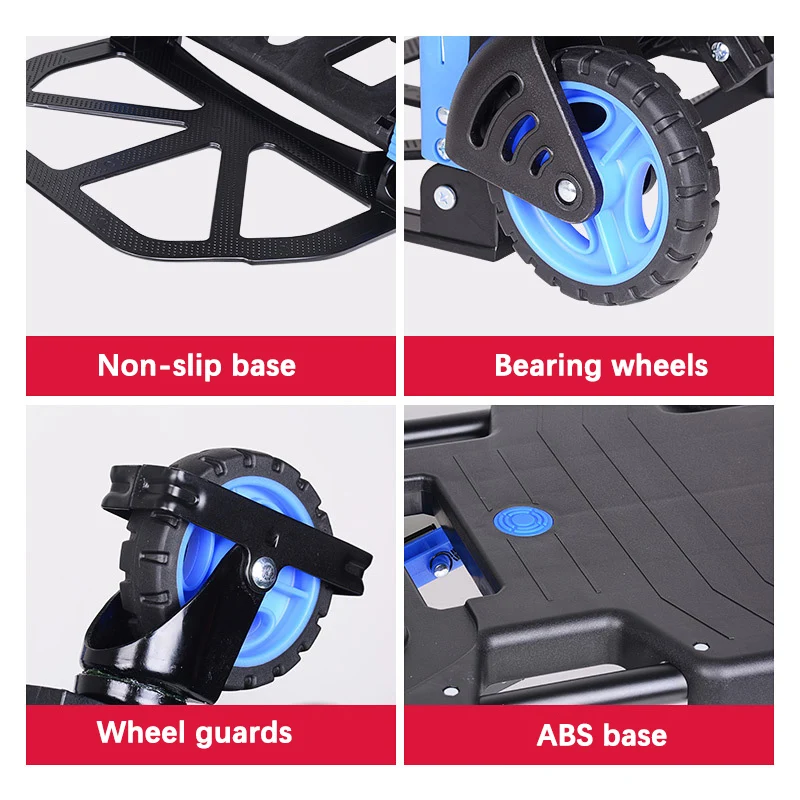 150kg Heavy Folding Retractable Trolley Luggage Handling Pull Cargo Trailer with Wheels Home Grocery Handcart Trolley