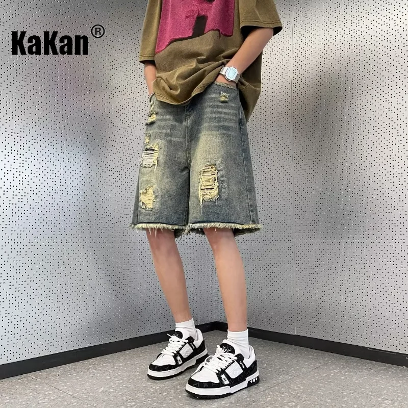 Kakan - Summer New Distressed Vintage Denim Shorts Men's Wear, Youth Popular Thin Wash Capris Jeans K58-M619