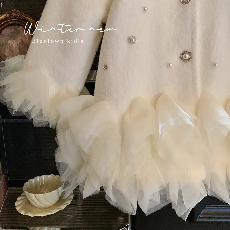 Girls' Furry Coat Autumn and Winter New Mid-Length Quilted Children's Clothing Baby Birthday Dress Princess Mesh Coat girls dress girls winter coat girls outerwear
