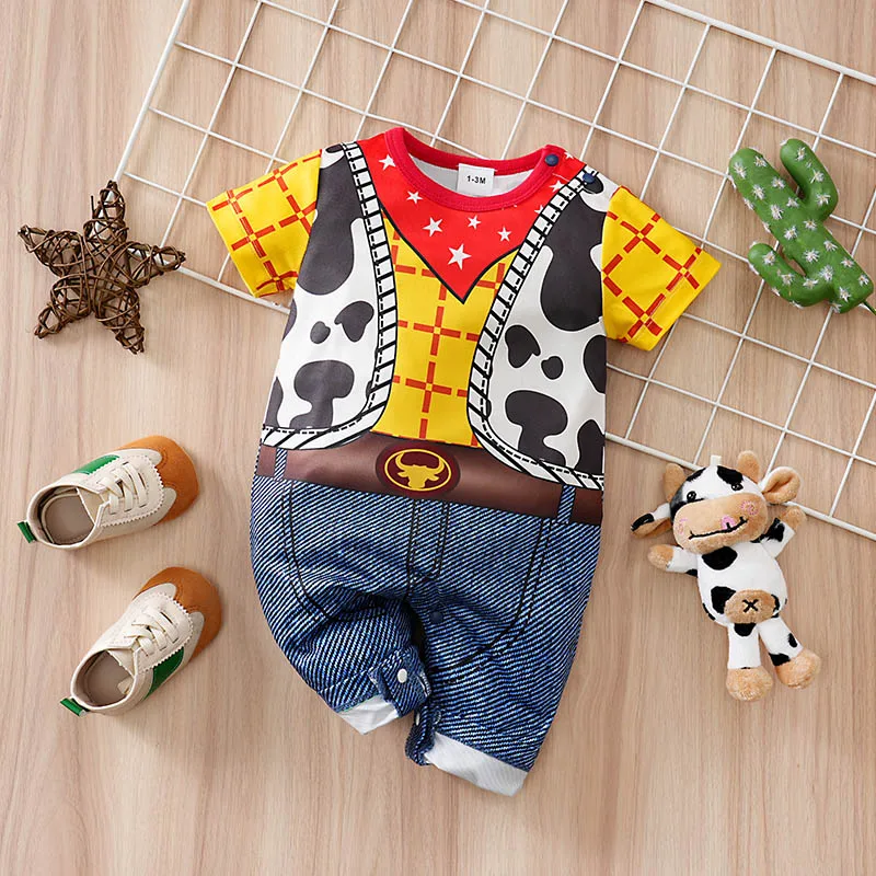 Abbigliamento neonato cosplay da 0 a 18 mesi, tutina a maniche corte con stampa cartone animato, pantaloni, abbigliamento estivo per neonati, moda neonatale.