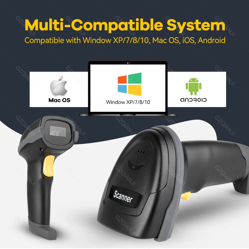 무선 Buetooth 바코드 휴대용 스캐너 휴대용 QR 코드 유선 USB 2D 바코드 리더 PDF417(베이스 포함)