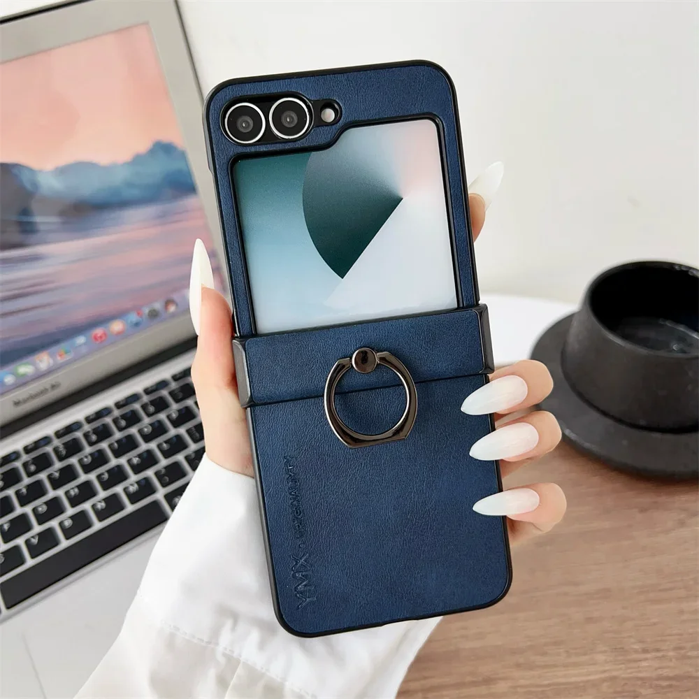 Luxury Leather Phone Case with Ring Holder Stand and 3-in-1 Protection