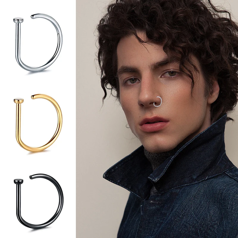 NoseRingsDShapeNoseHoopStudEarCartilagePiercingStainless