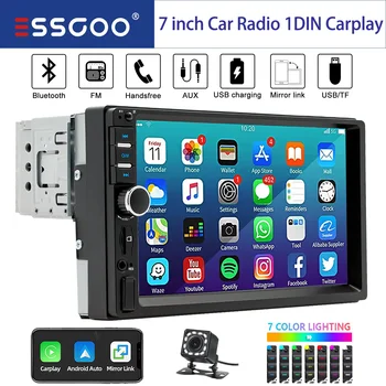 ESSGOO Carplay Android Auto 1 DIN 7 "Radio Universal para coche BT TF EQ USB AUX TF USB HD pantalla táctil reproductor Multimedia con 7 colores 1