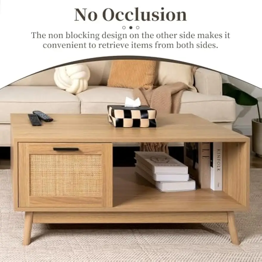 Living Room Coffee Tables,Mid Century Modern Coffee Table with Storage, Walnut Tea Table with Drawer 6