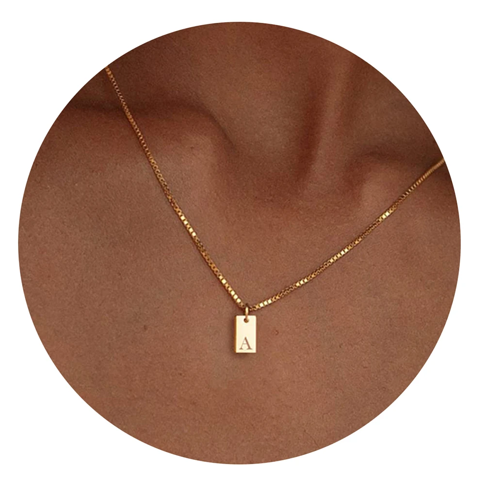 

New Tiny Square A-Z Alphabet Pendant Necklace for Women Clavicle Chain Stainless Steel Initial Letter Necklace Collar Jewelry