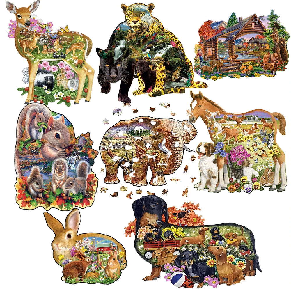 Wooden Puzzle Toy Irregular Patterns Jigsaw Puzzles Color Sorting Game Brain Teaser Secret Puzzle Gift for Adults