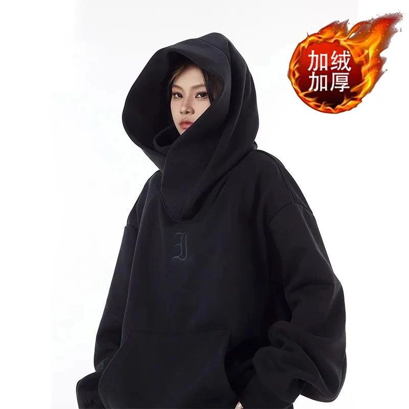 Oversize Hooded Shirt Hoodies Women Heavyweight Women Sweatshirts High Collar Pullovers Thick Hoodies Women Korean Winter Hoodie