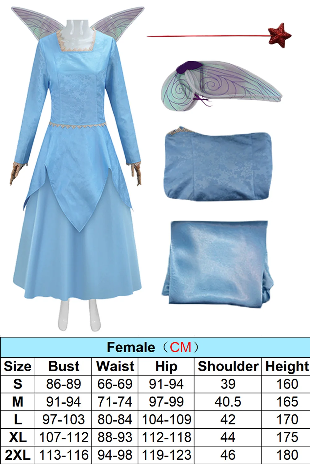 Fairy God Mother Cosplay Blue Dress Cartoon Monster Roleplay Costume Wings Fairy Stick Suit Halloween Carnival Party Outfits