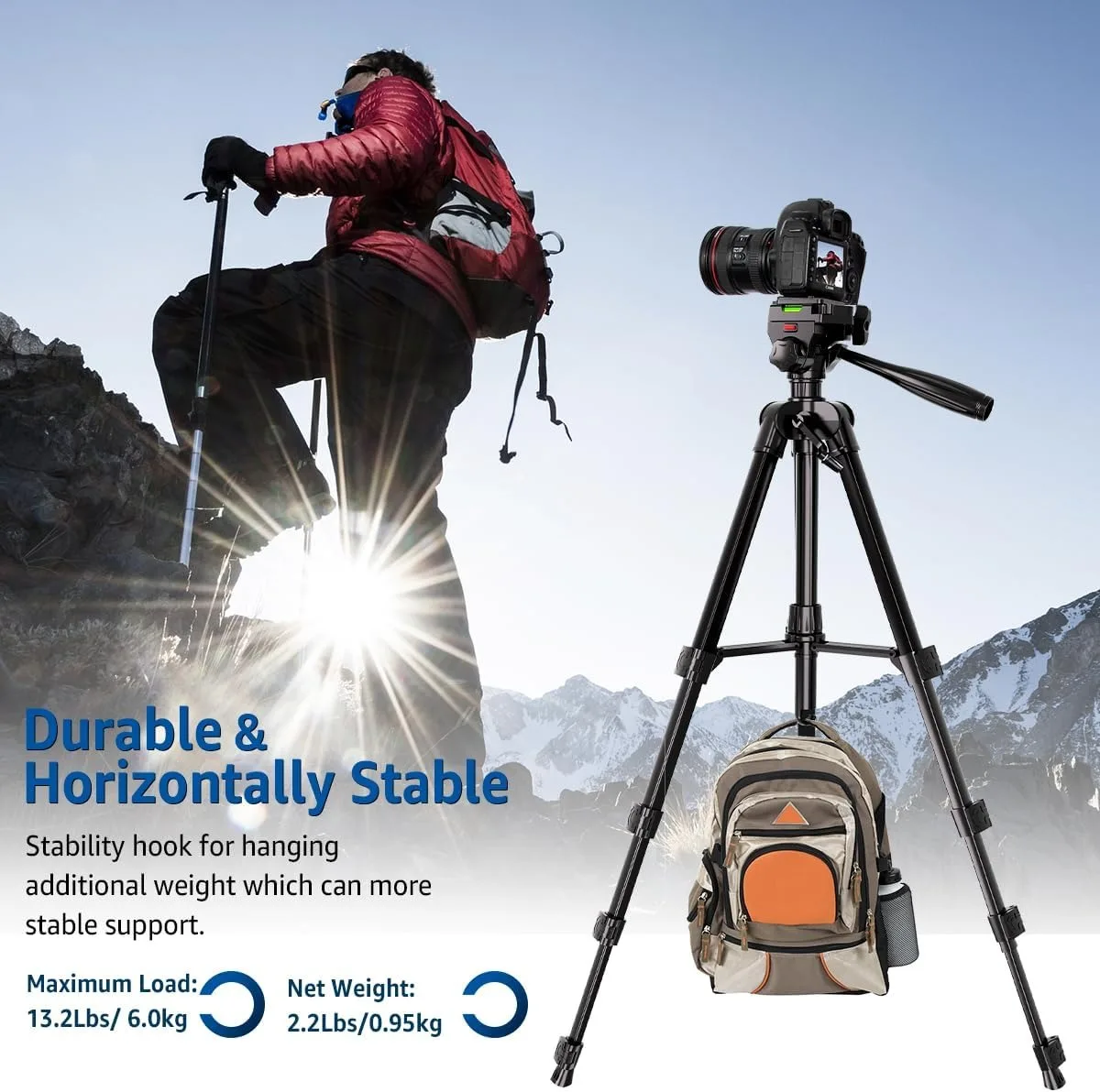 Camera Tripod, 74" DSLR Camera Tripod with 1 QR Plates for Sony/Nikon/Canon, Lightweight Video Tripod Stand - 5