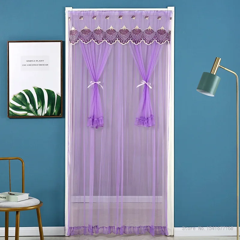 Punch-free Mosquito Screen Curtain Door Curtain, Breathable Bedroom Partition Curtain Double Layer Lace Embroidered Door Curtain