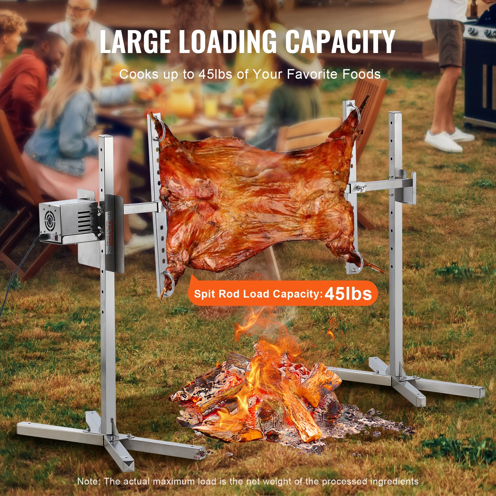 VEVOR Electric BBQ Rotisserie Grill Kit Automatic 42W Motor Height Adjustable Universal Roaster Stand Spit Rod with Heat Shield 3