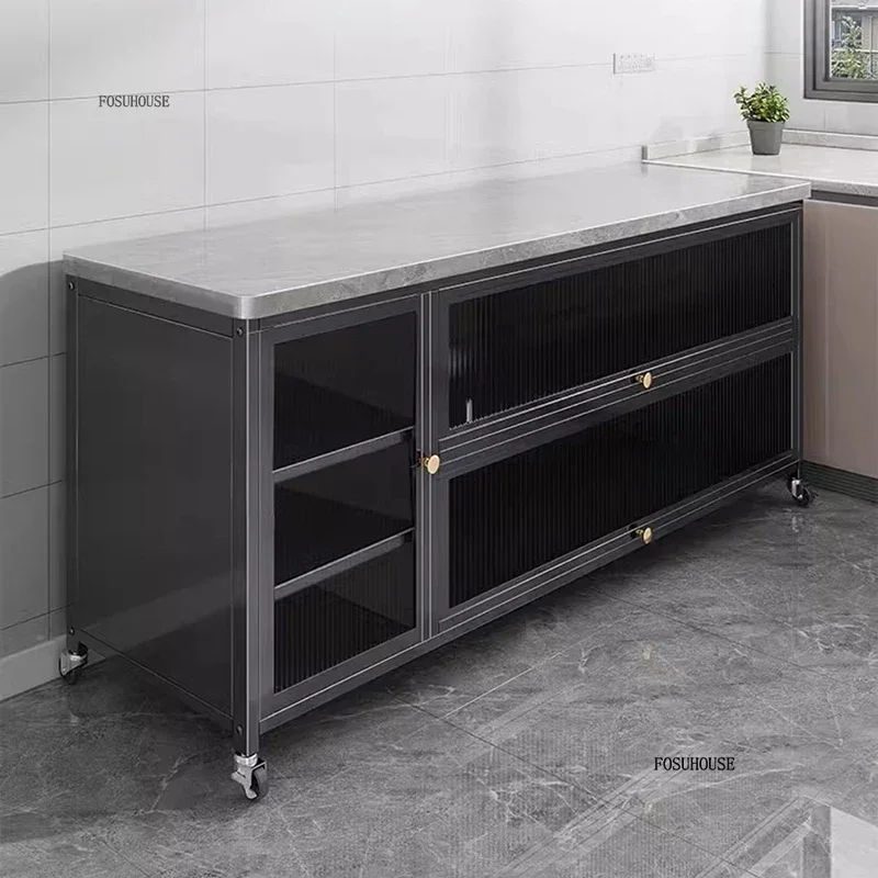 Modern Kitchen Cabinets Home Storage Cabinet Multi-function Kitchen Furniture Storage Cabinets Wheels Microwave Oven