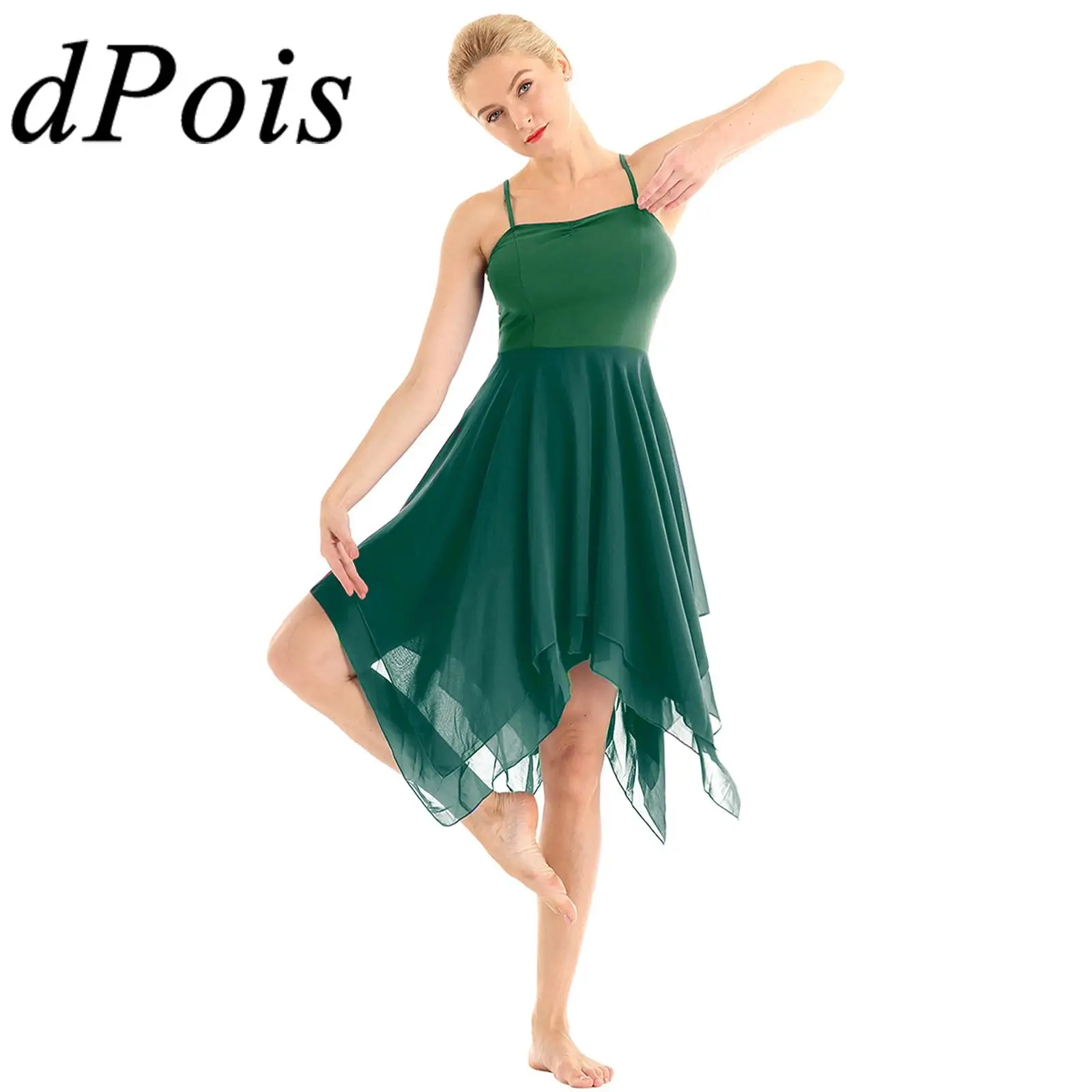 

Балетное платье для женщин, балерина, гимнастическое трико для взрослых, на бретельках, без рукавов, асимметричное шифоновое платье для современных танцев