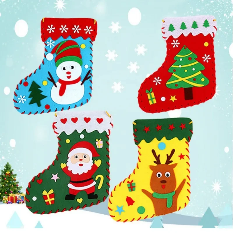 Puzzle Toys Craft Toys Kids DIY Christmas Socks Material Kit Puzzle Game Handmade Toy Early Learning Educational Toy for Children Craft Gift Xmas Decor