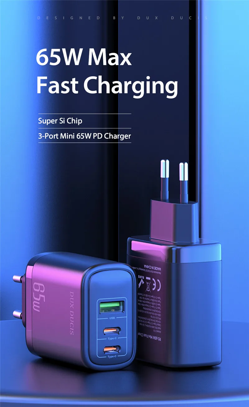 usb c fast charge 65W GaN Charger 3 Ports USB Type C QC 4.0 3.0 PD Fast Charging Charger for Macbook iPad Mini Phone Chargers for iPhone 13 12 11 quick charge 2.0