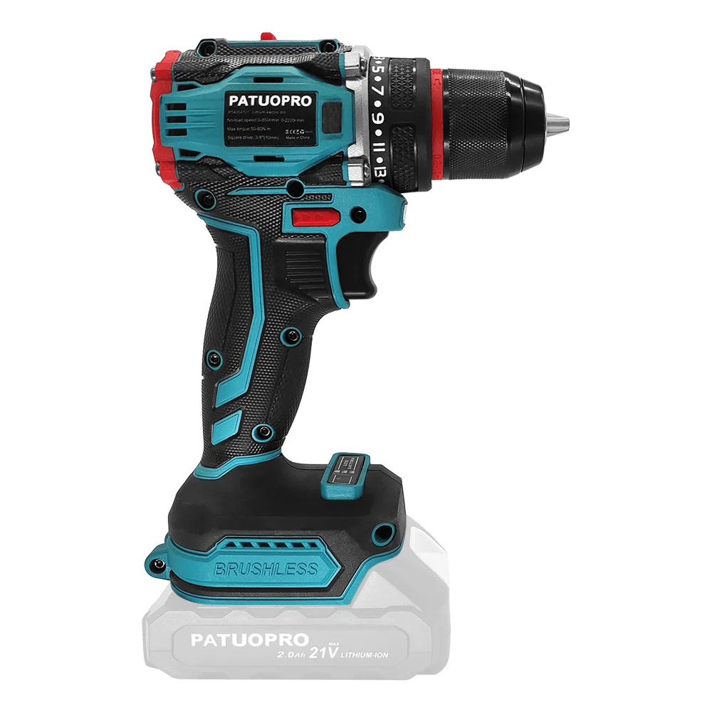 PATUOPRO 브러시리스 전기 드릴, 2 단 무선 드라이버 드릴, 휴대용 전동 목공 도구, Makita 18V 배터리용, 10mm