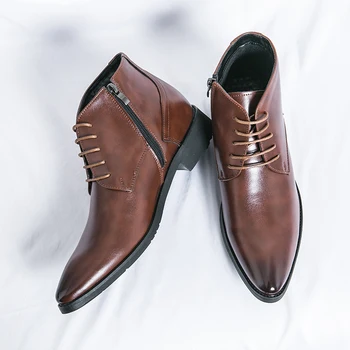 Stivaletti Oxford in pelle da uomo di alta qualità Scarpe eleganti da uomo Yuppie Stivaletti Chelsea formali Uomo Trend Brogue Scarpe sociali da uomo 1