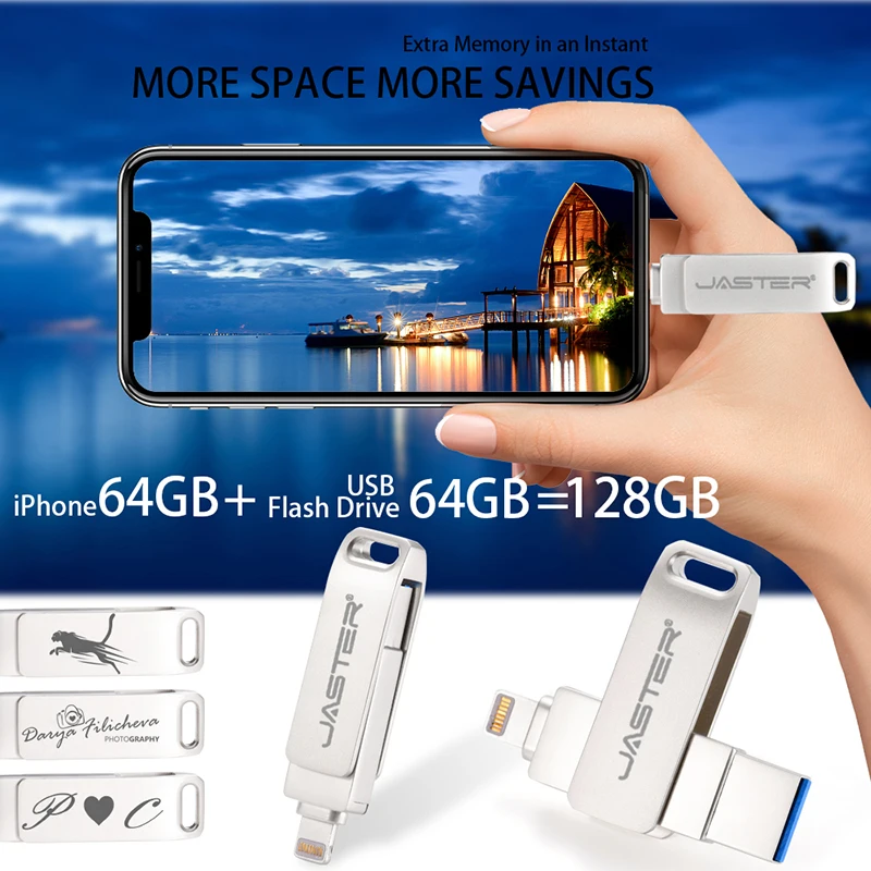 USB 3.0 플래시 드라이브 256GB 라이트닝 펜 드라이브, 아이폰 13 실버 2 인 1 메모리 스틱 128GB 방수 펜드라이브 64GB 스토리지