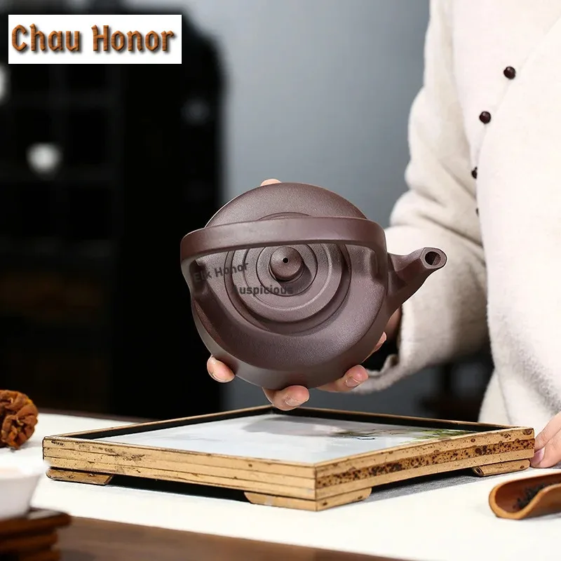 350ml Antique Yixing Purple Clay Teapot Raw Ore Purple Mud Filter Tea Infuser Handmade Hoop Handle Tea Pot Chinese Zisha Teaware