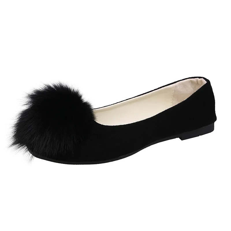 Furball single shoe woman Spring and Autumn Korean version square head suede women's flats big size casual shoes for women