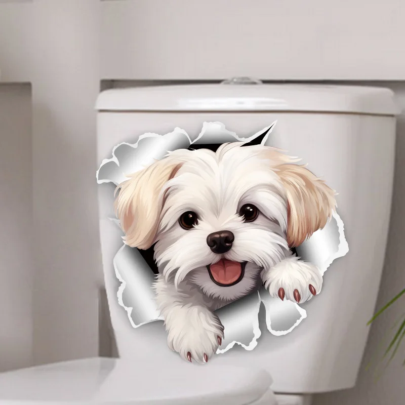 Cute Dog Toilet Stickers Bathroom Decoration Stickers Door Wall Sticker Waterproof Self-adhesive Decals Christmas kitten wall stickers toilet wall stickers toilet stickers vinyl stickers