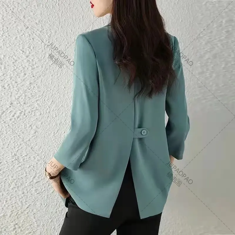 2023 new summer and autumn women's fashion Blazer double row button jacket office coat elegant slim coat Blazer simple