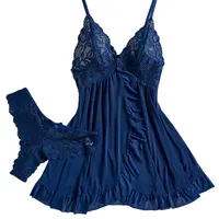 Ensemble de robe string semi-transparent pour femmes, dentelle de tulle, bretelles exquises, sous-vêtements à col en V, lingerie féminine, chemise de nuit Scottsdale 1