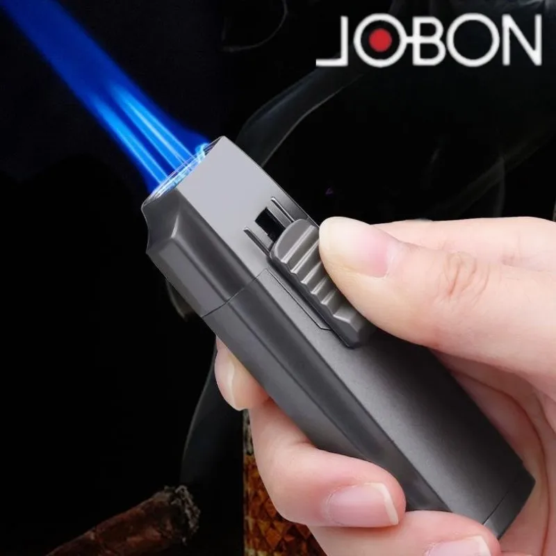 

JOBON 2023 New Metal with Clear Window Cigar Punch Triple Straight Punch Turbo Torch Gas Lighter Flame Adjustable Gift for Men
