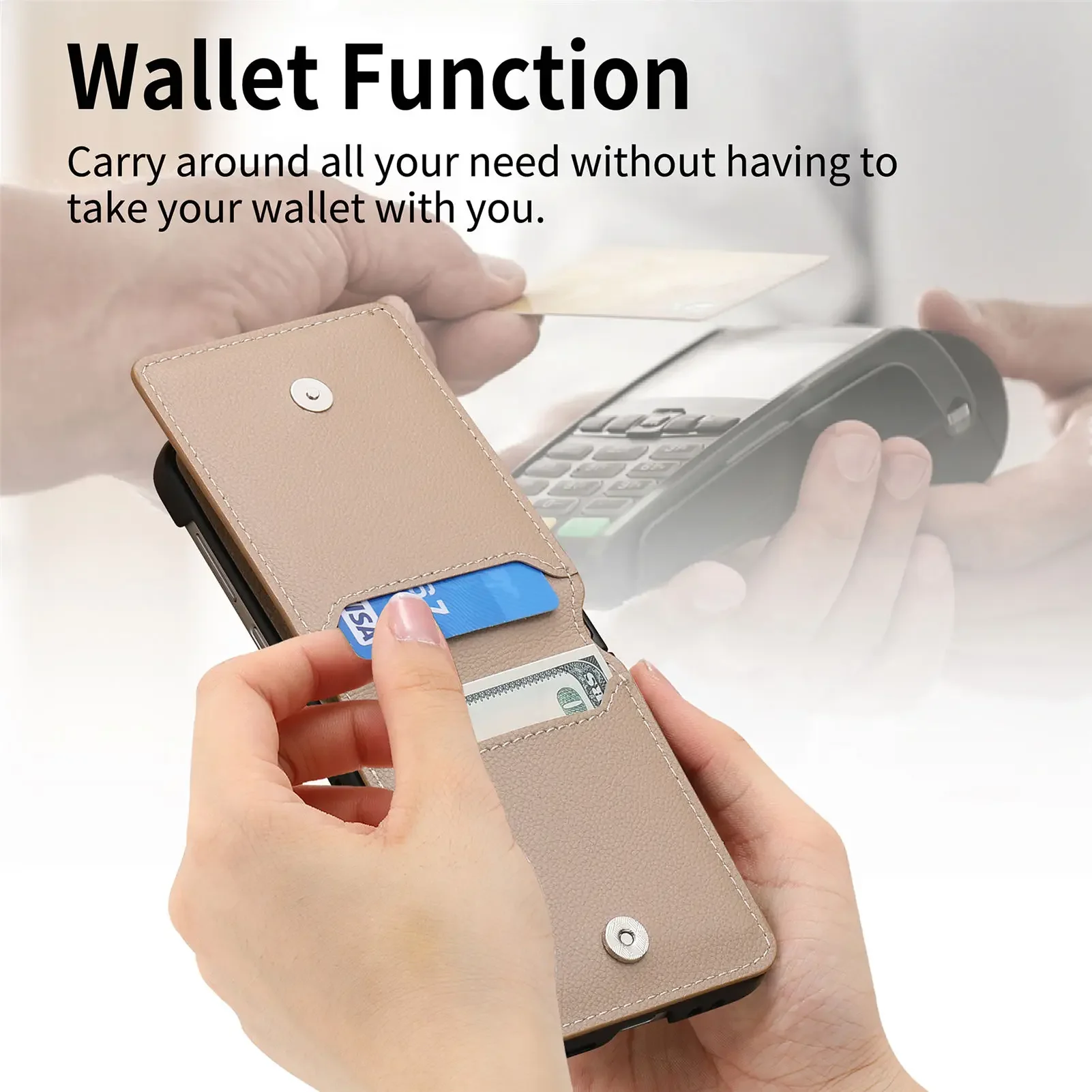 Vertical Magnetic Wallet Ring Holder Leather Case with Stand Feature