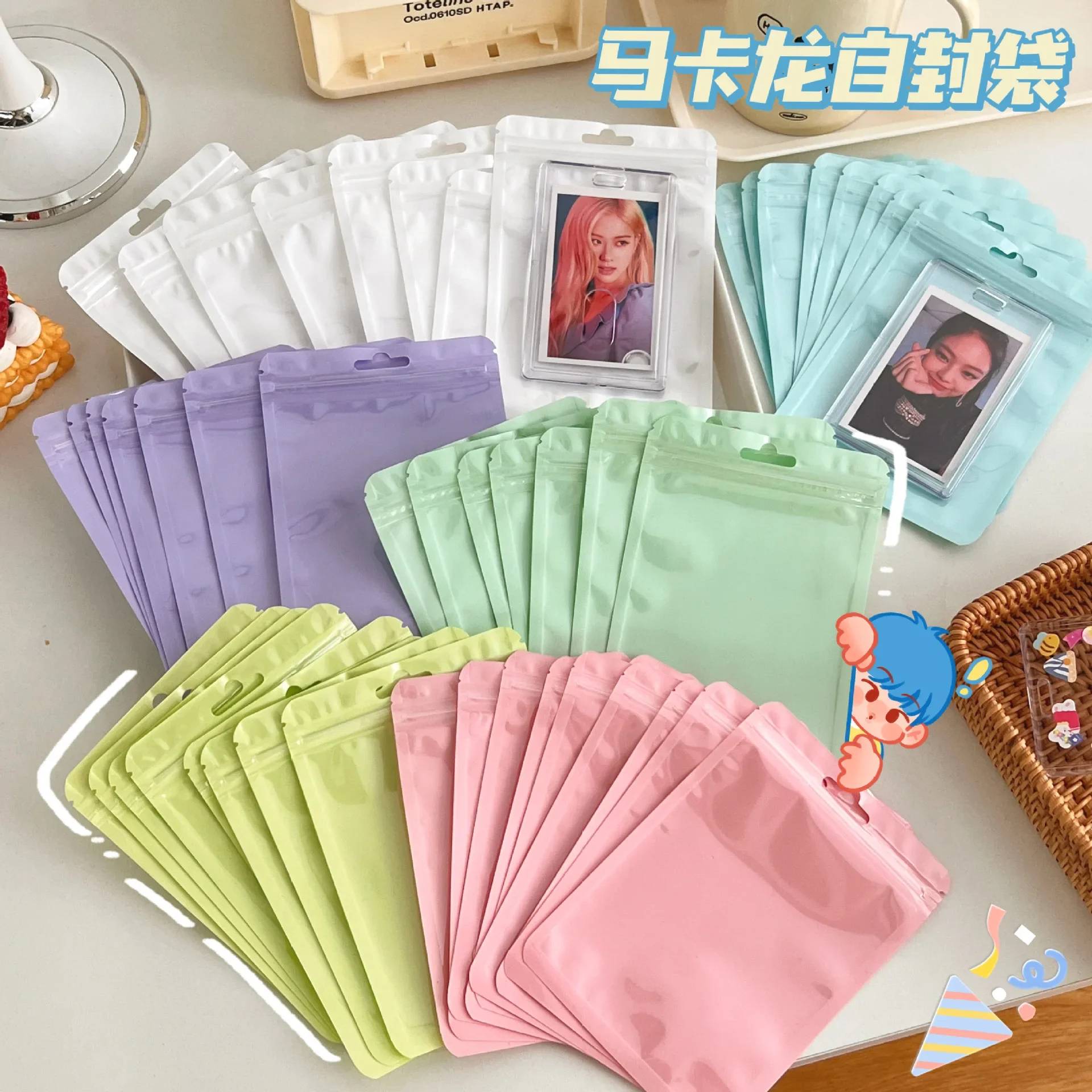 Photo Card Holder,Card Protector,Idol Card Protector 10Pcs/pack INS Korean Photocard Storage Bag Macaroon Color Transparent Ziplock Bag Gift Packaging Sealed Sticker Card Sleeve