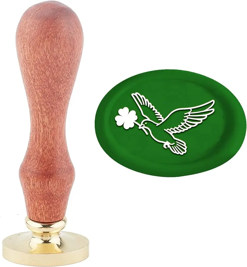 

1PC St. Patrick's Day Wax Seal Stamp Pigeon Sealing Wax Stamps Retro Vintage Removable Brass Stamp Head with Wood Handle
