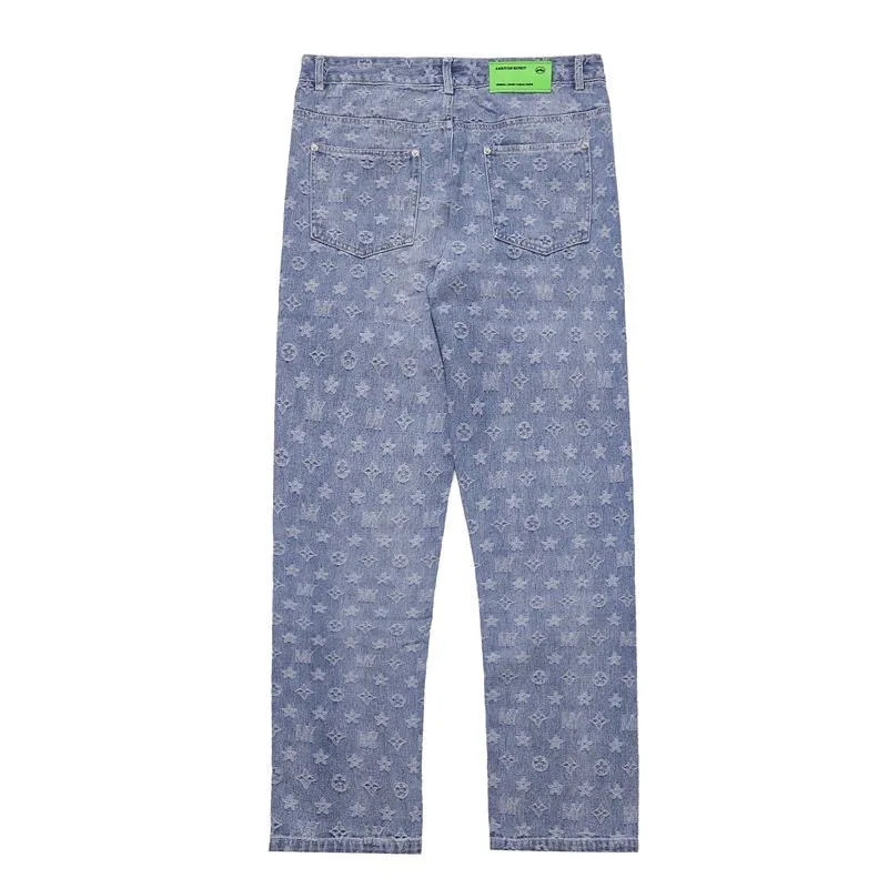 Jeans American High Street Embroidery Gradient Men's Spring and Autumn Tide Brand Hip Hop Loose Straight Pants