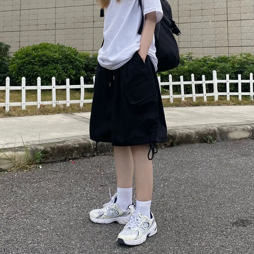 Summer men's women's thin pants loose and retro high waisted slimming work clothes shorts wide leg casual pants five point short