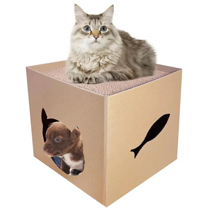 

Cardboard Cat House Cat House with Scratcher Cat Scratcher Toy Cat House with Scratch Pads Cat Scratching Lounger Cat Cave Cat