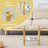 Table basse moderne à 2 niveaux en verre avec pieds en métal doré, robuste, spacieuse, minimaliste, meubles de luxe pour salon 6