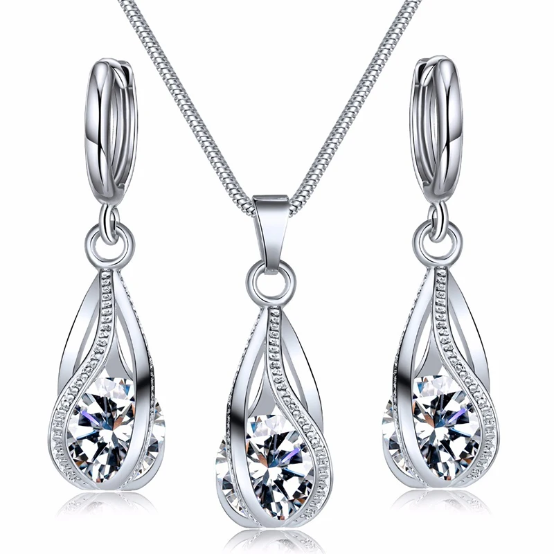 Obega Cubic Zirconia Necklace Set Lantern Design Multi Color Stone Pendant Necklace Drop Earrings Copper Material Rhodium Plated image
