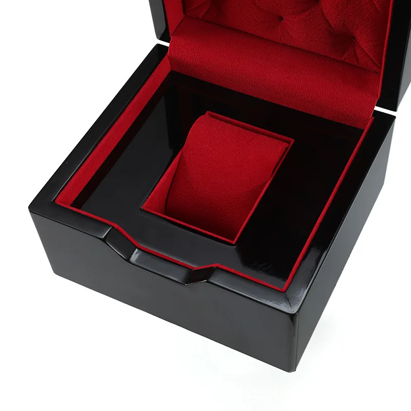 Scatola per Orologi Automatici di Lusso, Confezione Rettangolare Nera per Gioielli, Imballaggio di Alta Qualità con Cuscino in Velluto Rosso - immagine 3