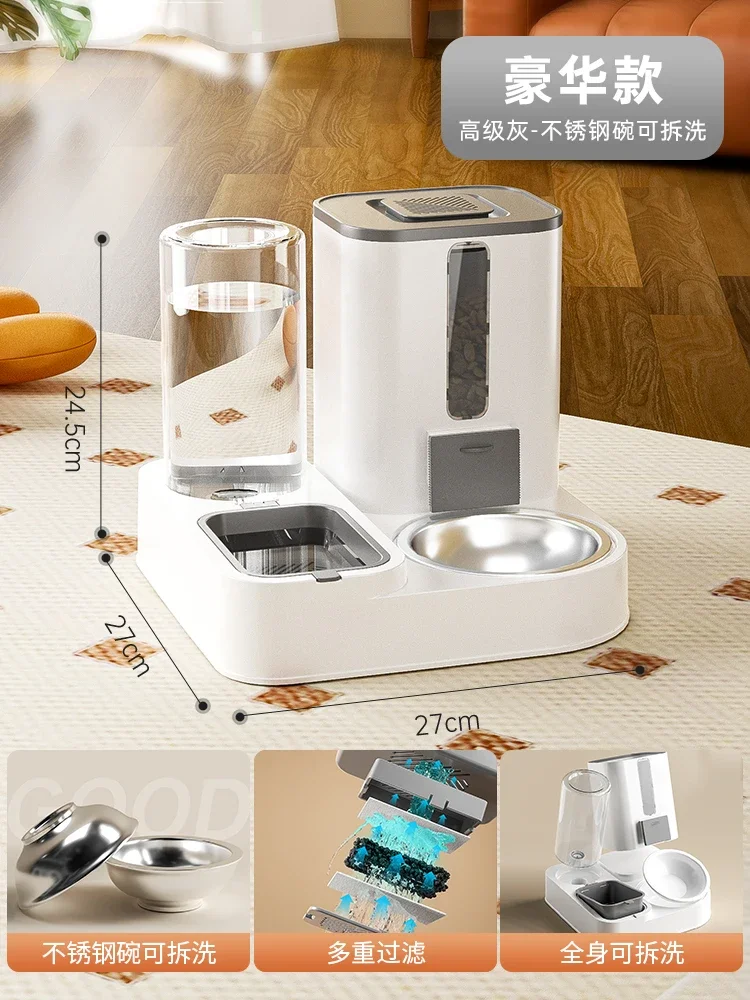 Comedero automático para gatos XL, comedero para gatos con agua potable, cuenco de cerámica integrado para mascotas